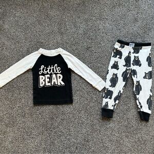 Lazy One Black and White Little Bear Print Pajama Top and Pant Set, Size 2T